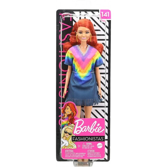 Mattel Barbie Doll - Fashionistas (141) Doll with Long Red Hair &amp; Tie-Dye Fringe Dress
