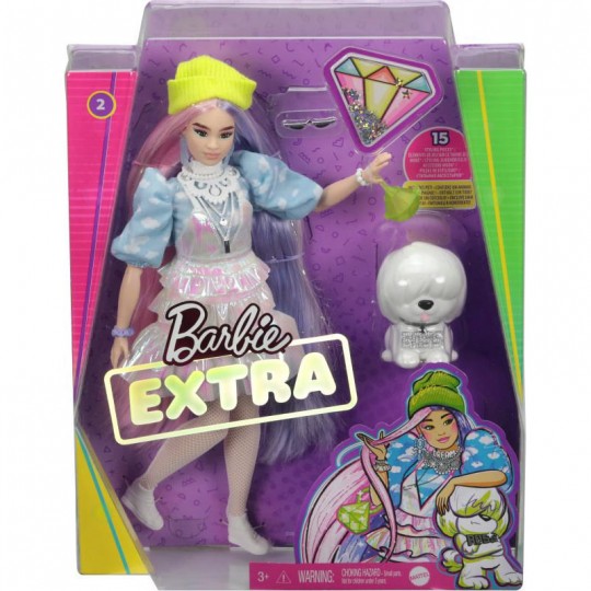 Mattel Barbie Extra: Curvy Doll with Shimmer Look and Pet Puppy