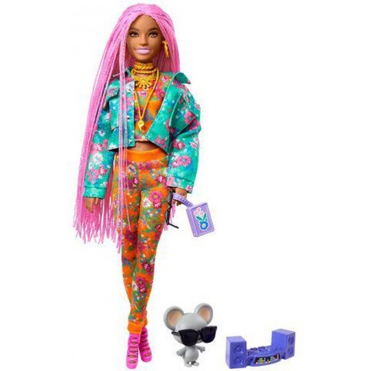 Mattel Barbie Extra: Pink Braids Hair Dark Skin Doll